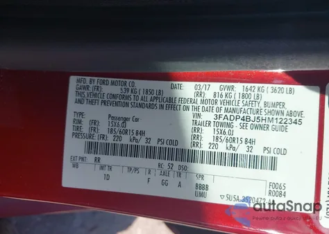 2017 Ford Fiesta Se из США, поврежденный, VIN 3FADP4BJ5HM122345